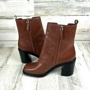Franco Sarto Womens 11 Brown Leather Paula Heeled Casual Zip Ankle Boots NEW